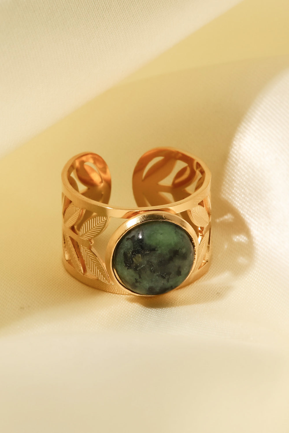 gold malachite leaf ring