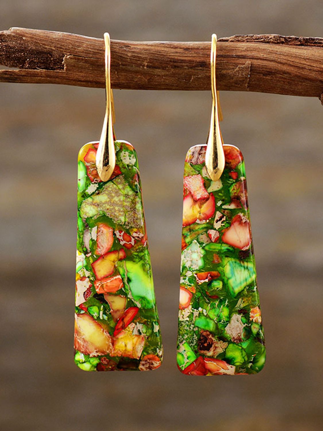 geometric jasper dangle hoops
