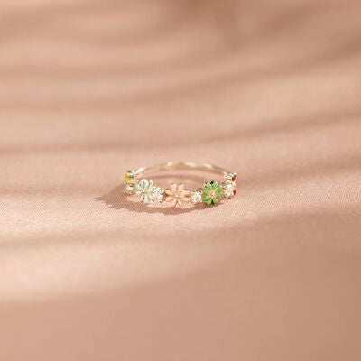 floral zircon silver ring