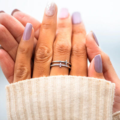 double cross silver ring