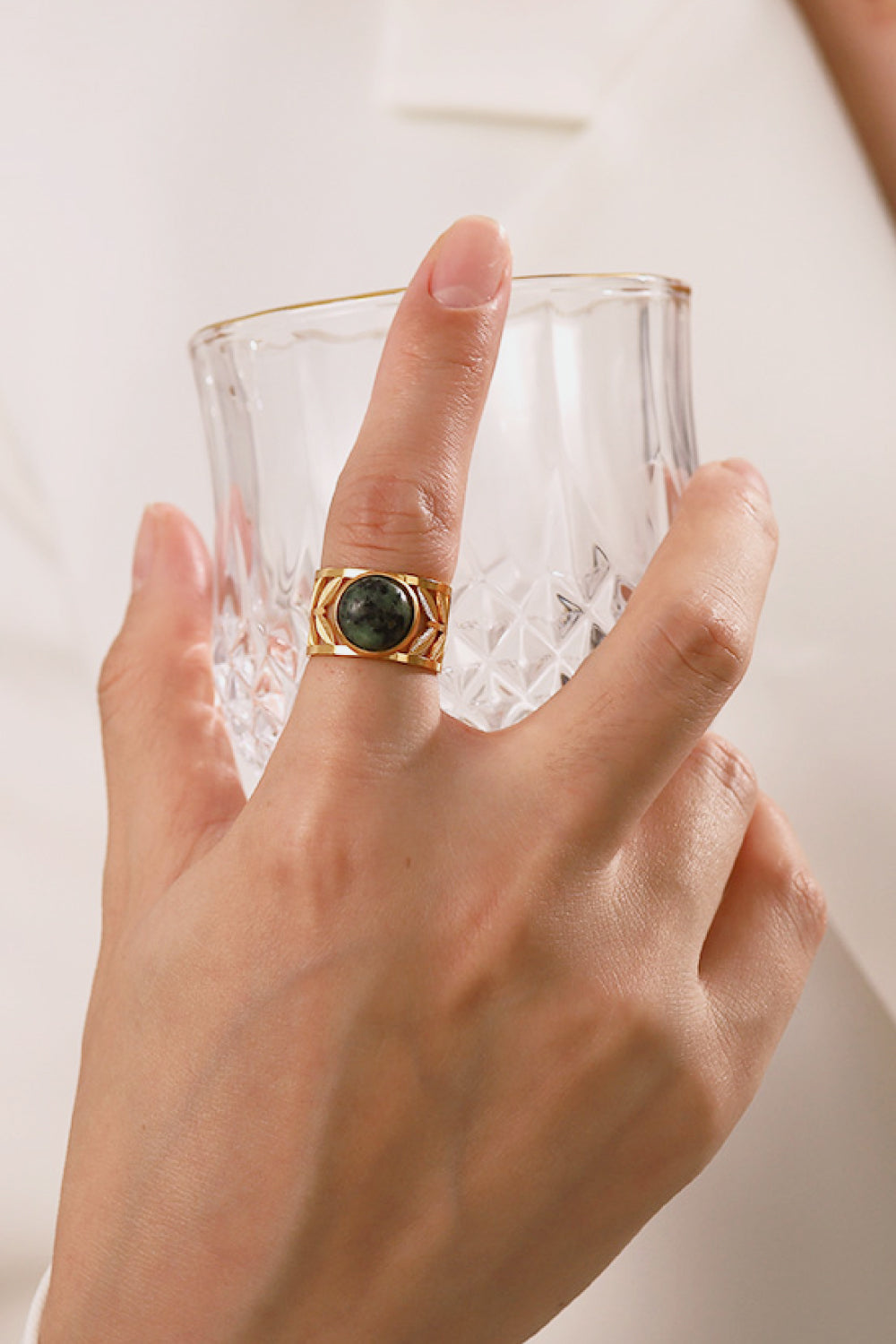 gold malachite leaf ring