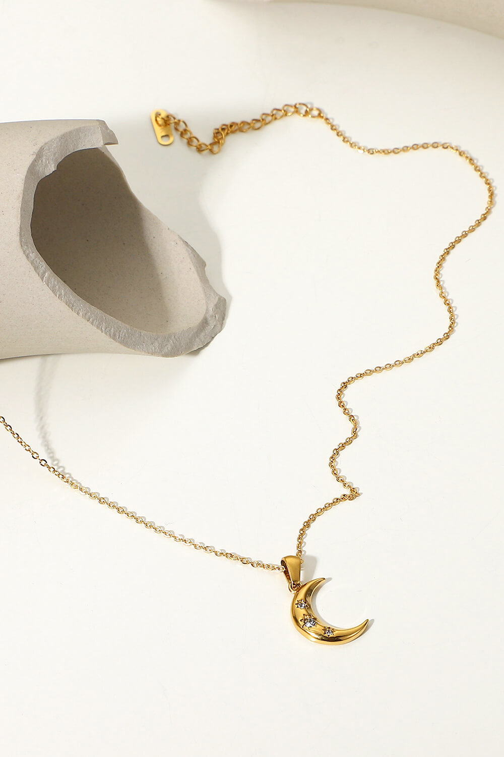 gold moon zircon pendant necklace