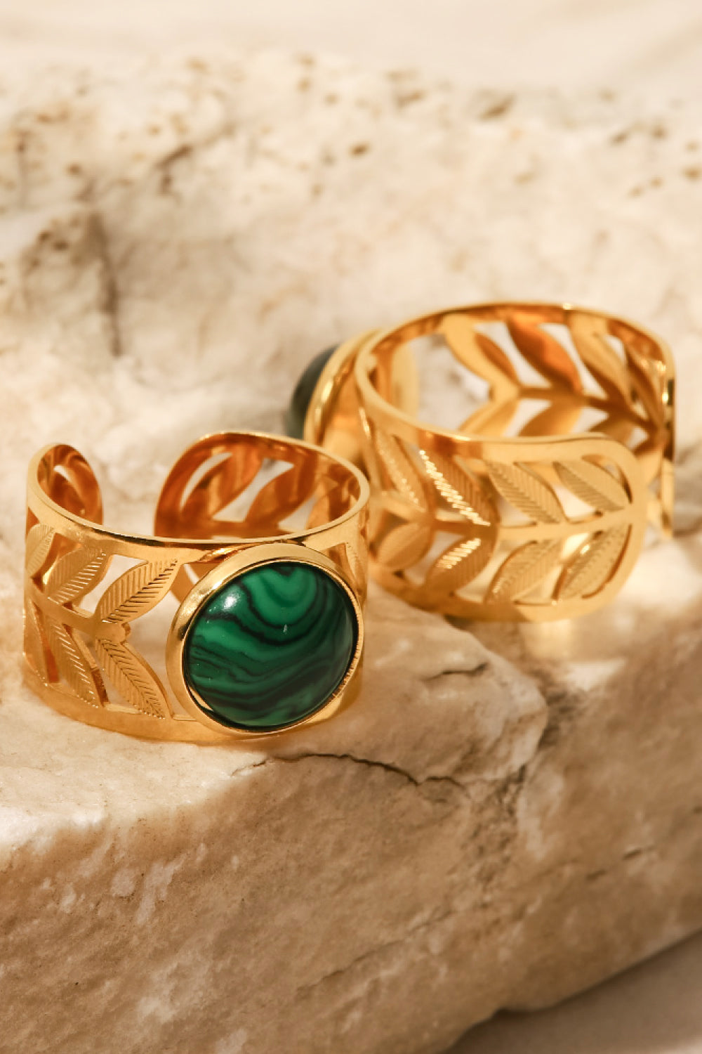 gold malachite leaf ring