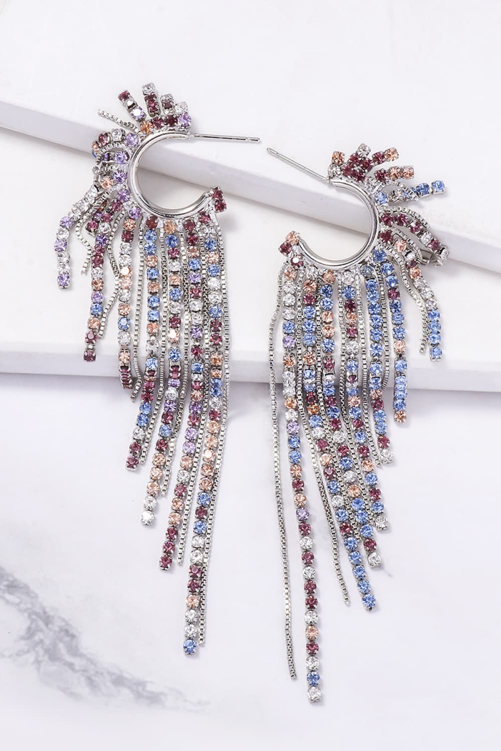fringed crystal drop hoops