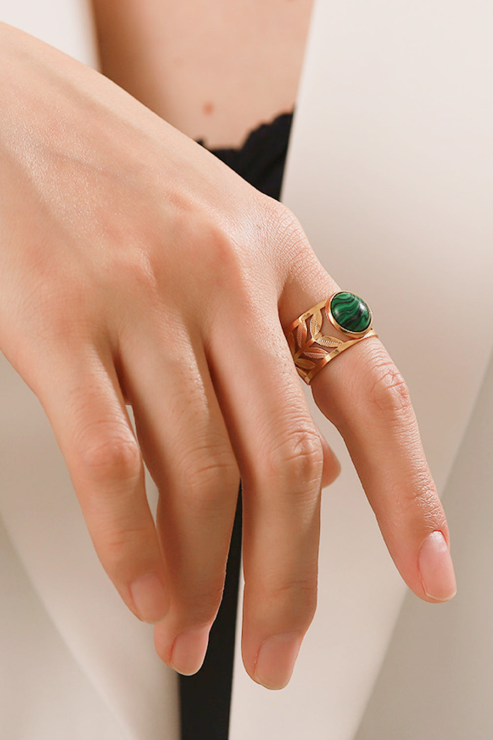 gold malachite leaf ring