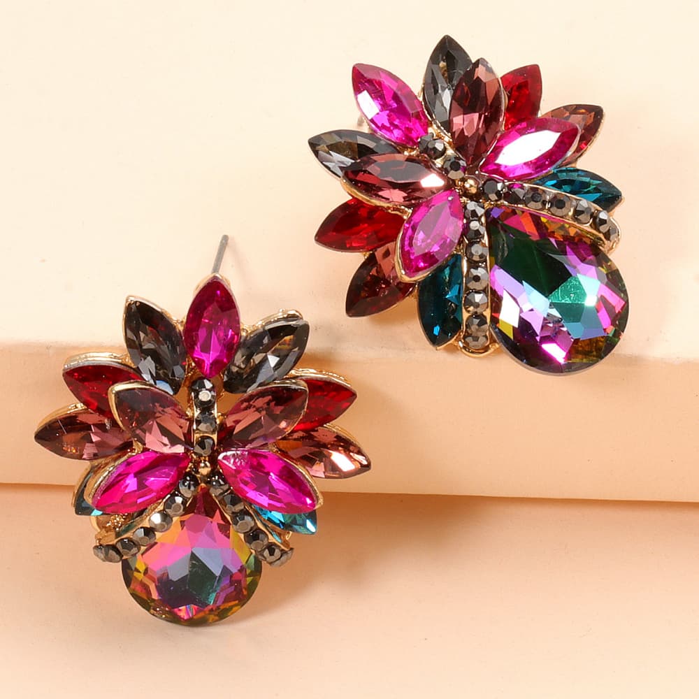 floral glass stone studs