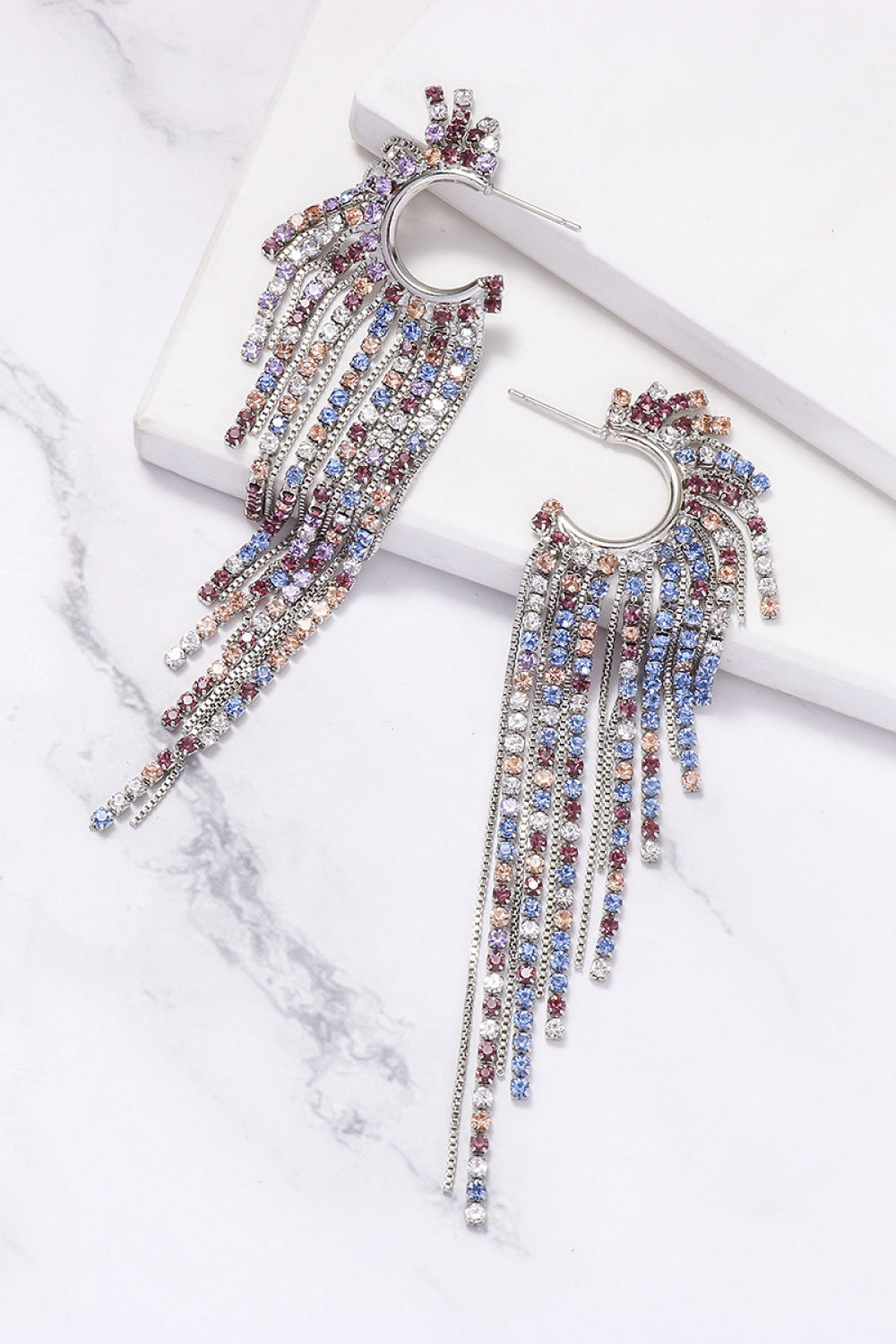 fringed crystal drop hoops