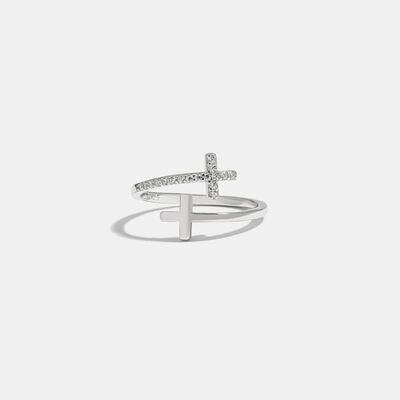 double cross zircon silver ring