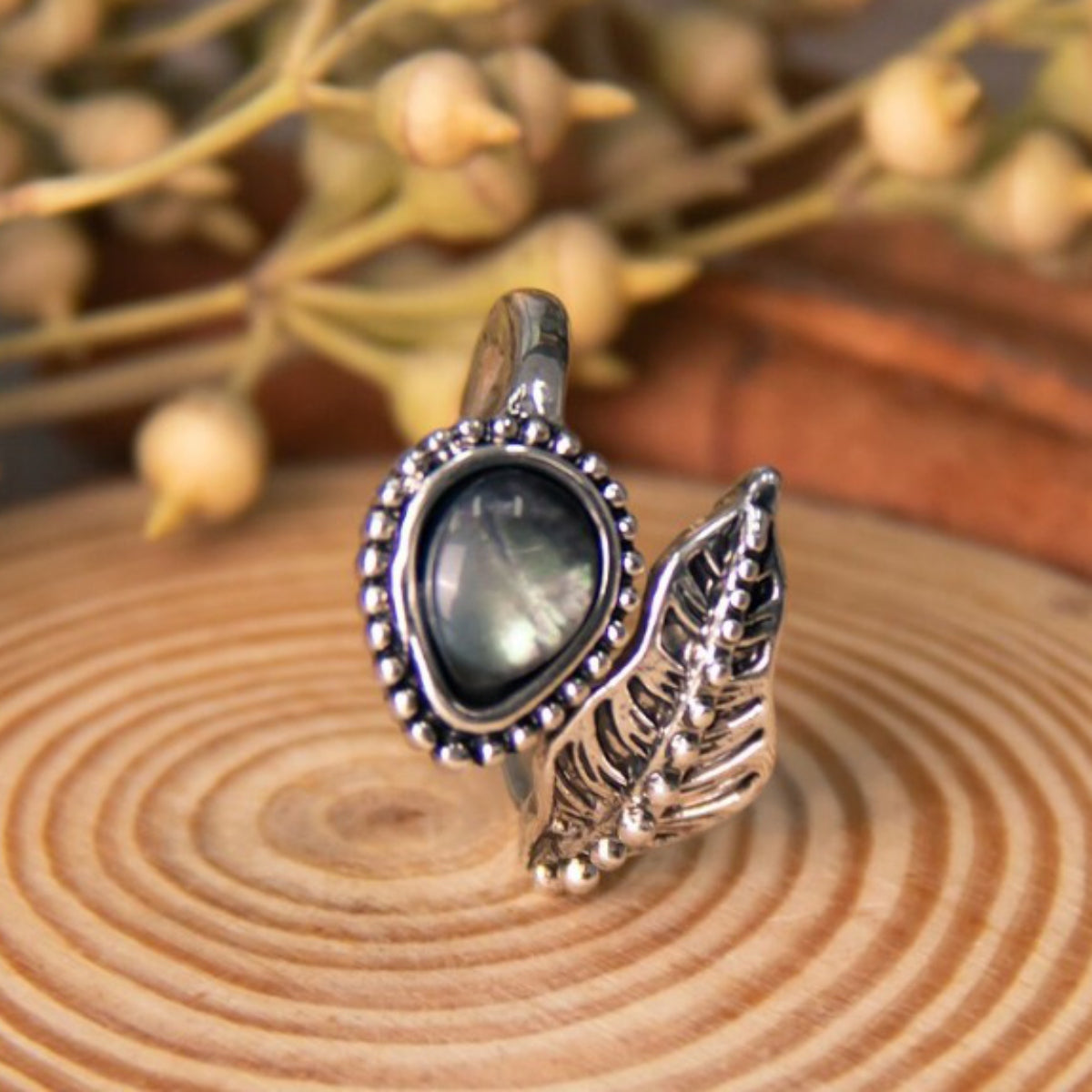 moonstone leaf twist ring