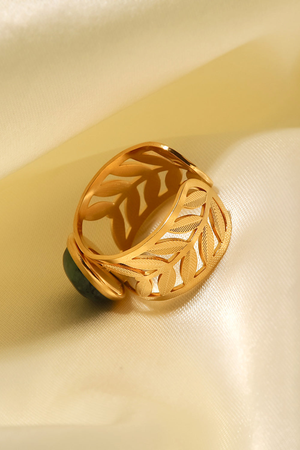 gold malachite leaf ring