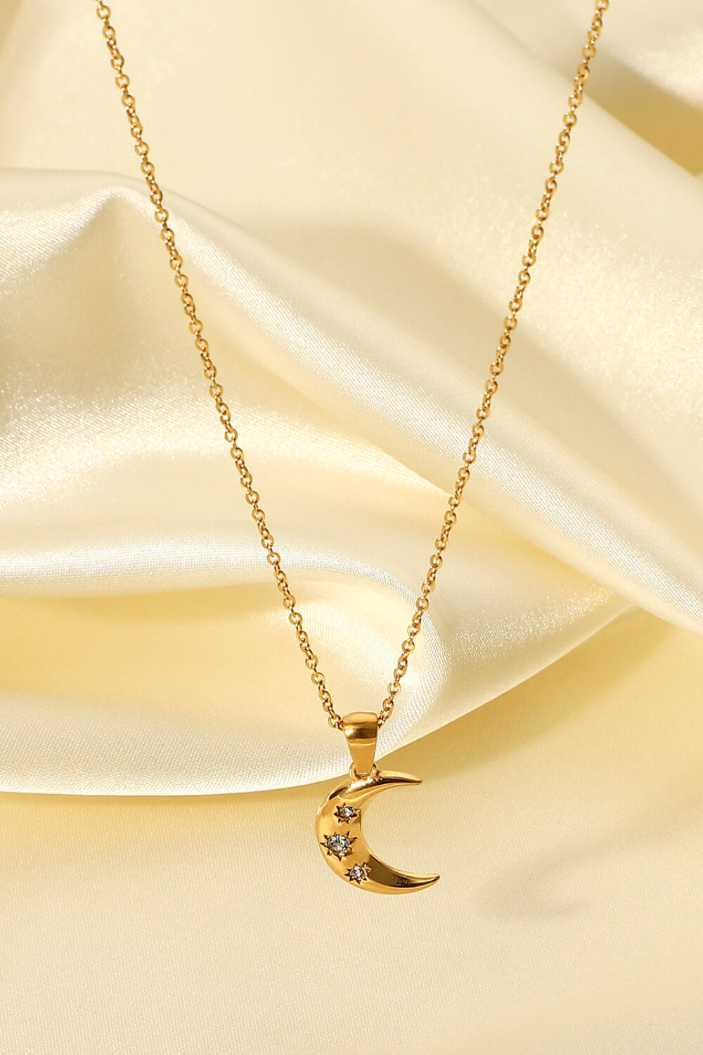 gold moon zircon pendant necklace