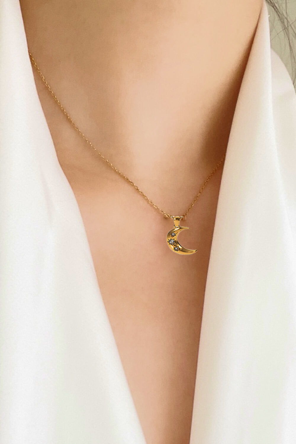 gold moon zircon pendant necklace