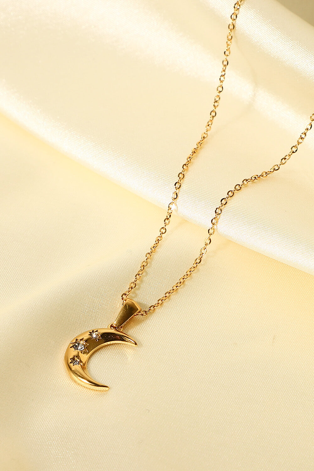 gold moon zircon pendant necklace
