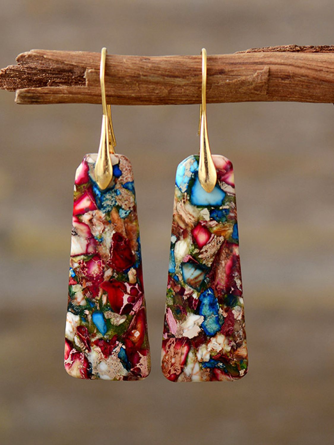 geometric jasper dangle hoops