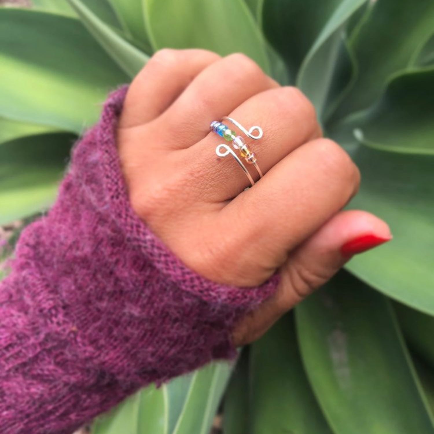 beaded wrap silver ring