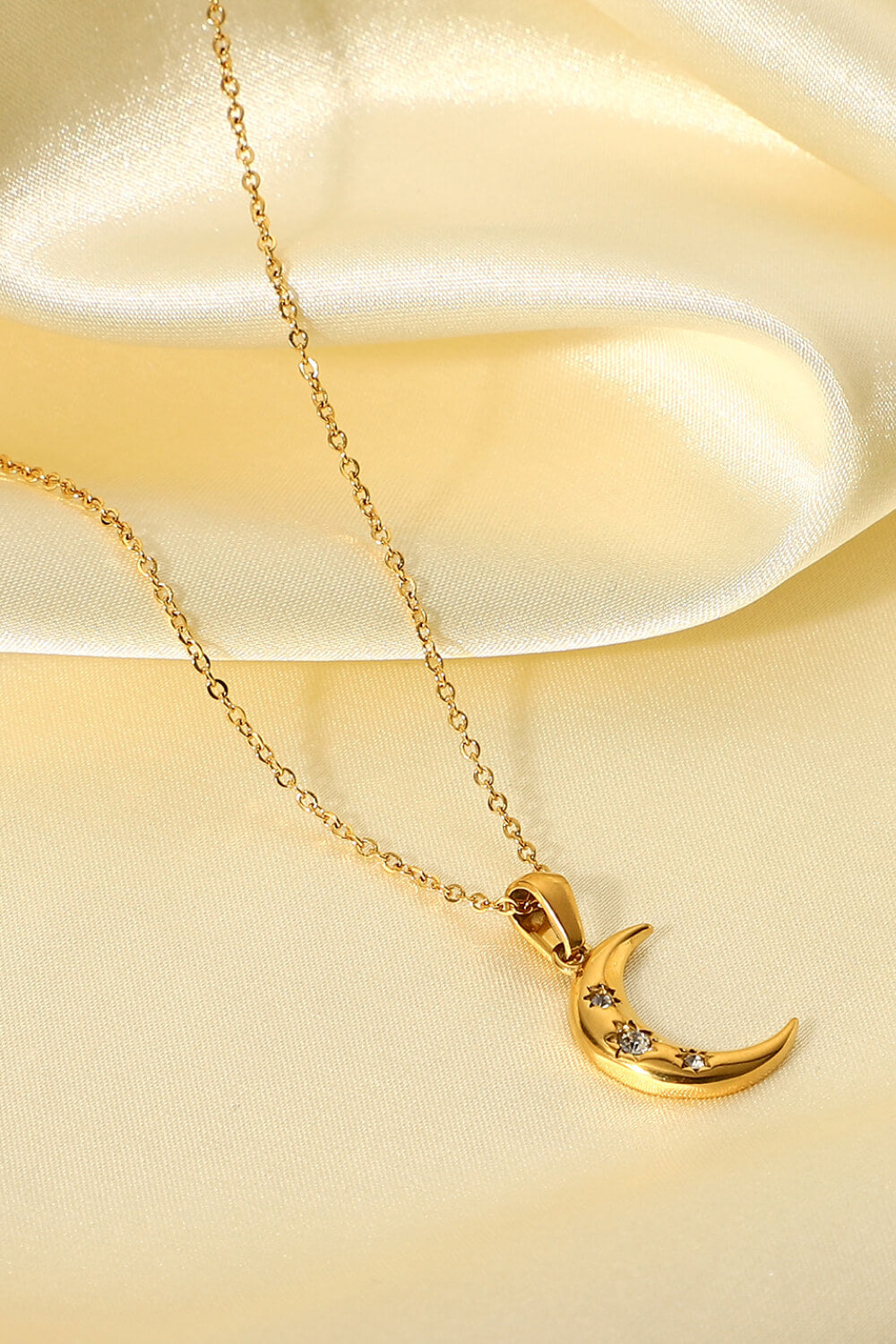 gold moon zircon pendant necklace
