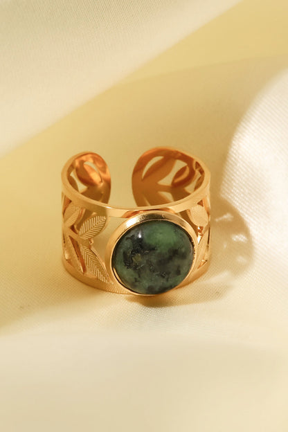 gold malachite leaf ring