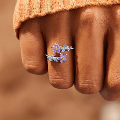 blossom zircon silver ring