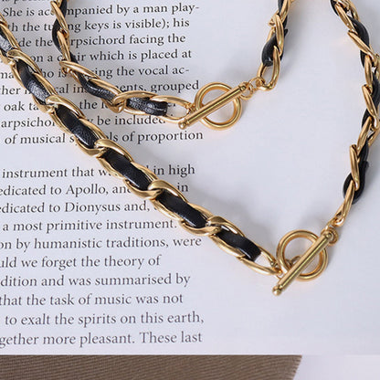 gold leather link choker