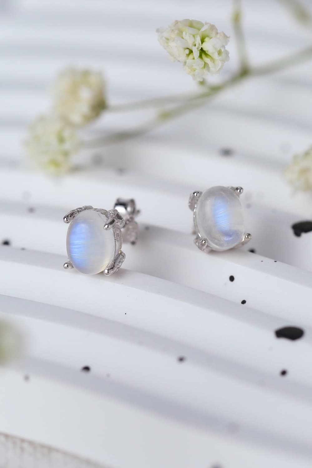 moonstone silver stud earrings