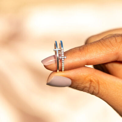 double cross silver ring