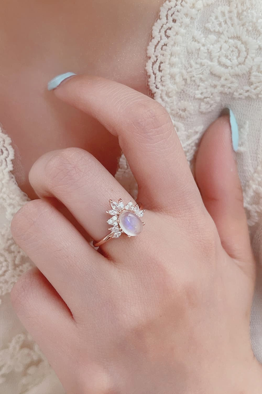 rose gold moonstone silver ring