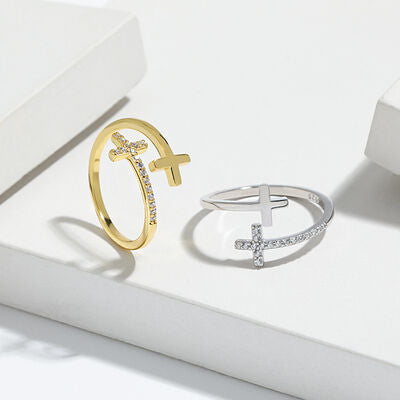 double cross zircon silver ring