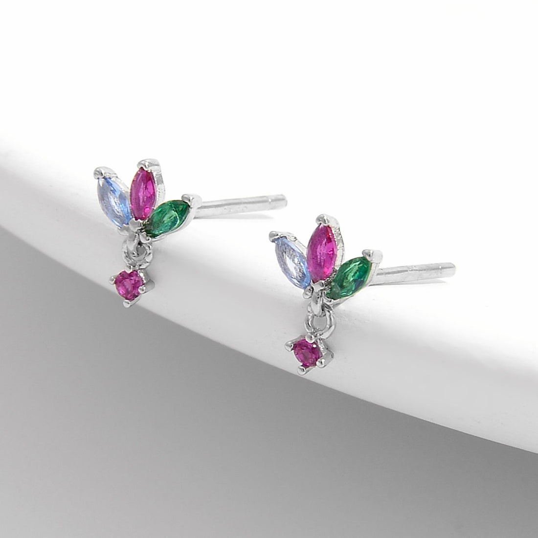 geometric zircon silver studs