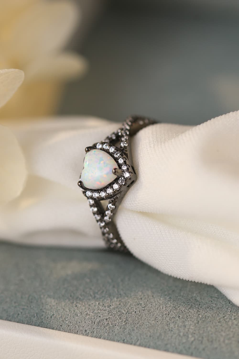 black gold opal heart ring