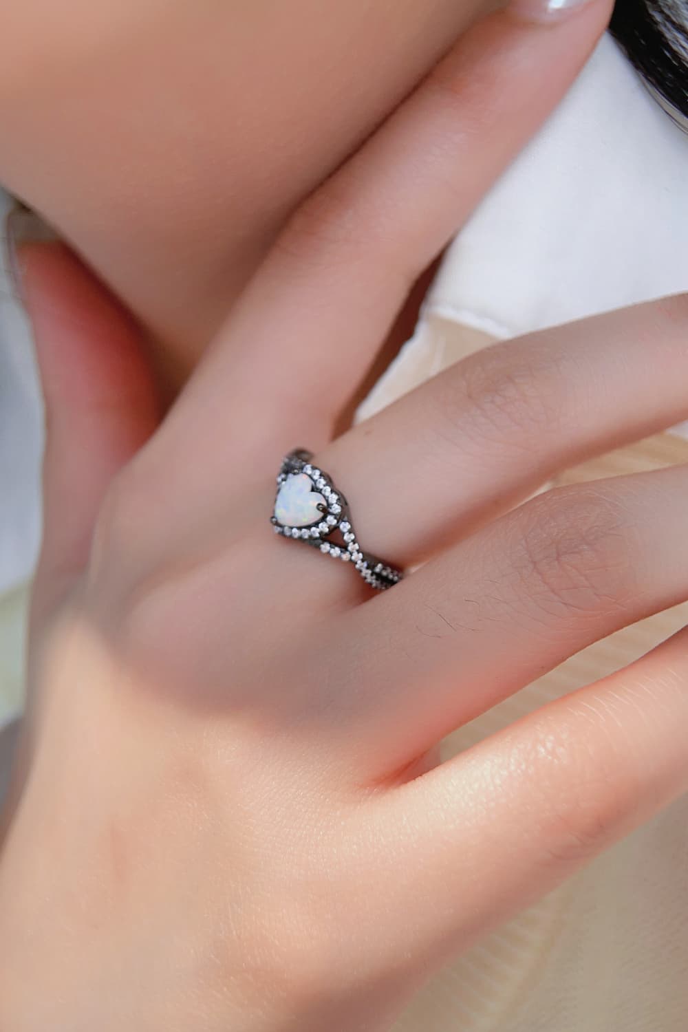 black gold opal heart ring