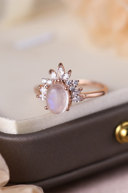rose gold moonstone silver ring