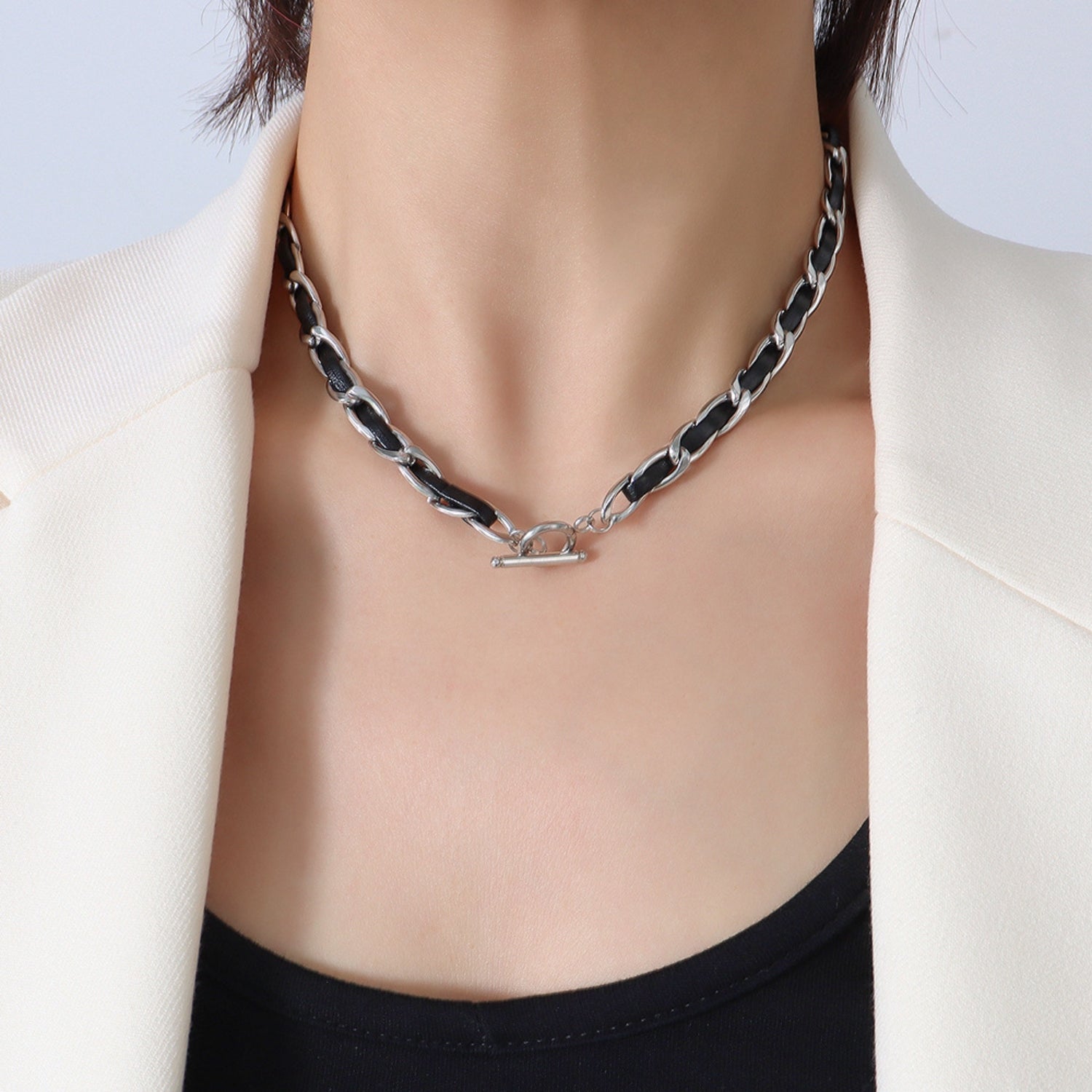 gold leather link choker