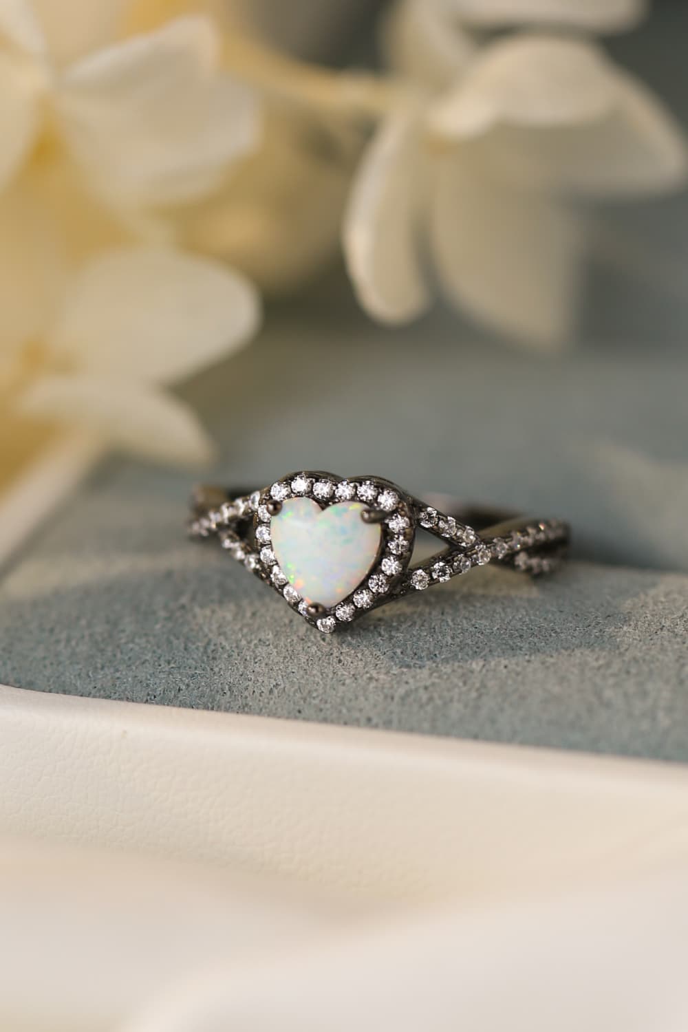 black gold opal heart ring