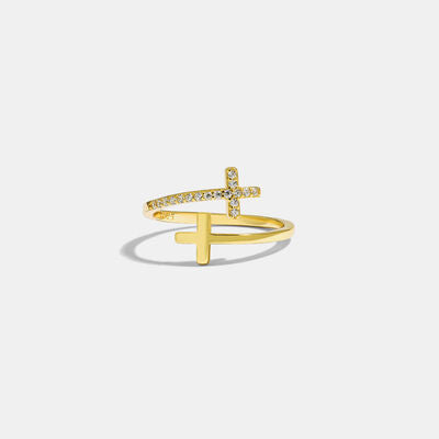 double cross zircon silver ring