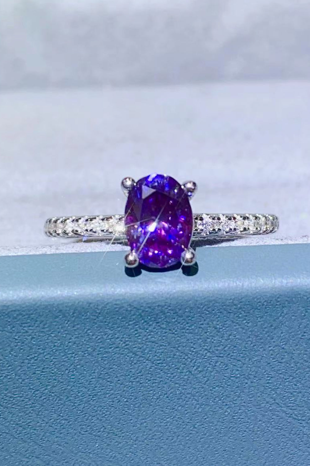 1ct purple moissanite prong ring