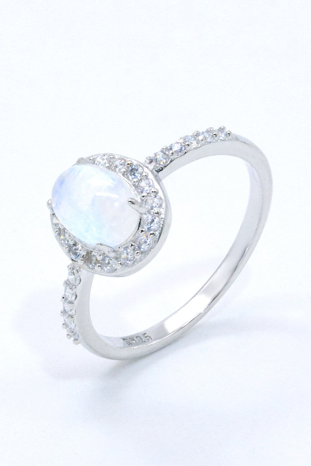moonstone halo silver ring