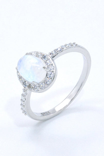 moonstone halo silver ring