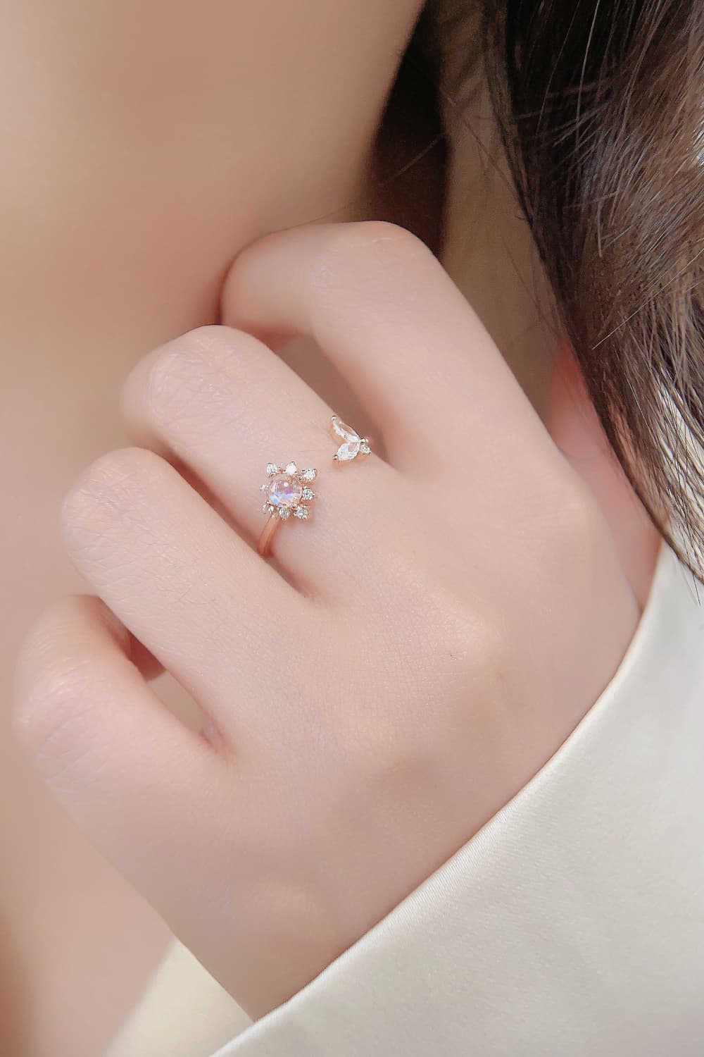 rose gold moonstone open ring