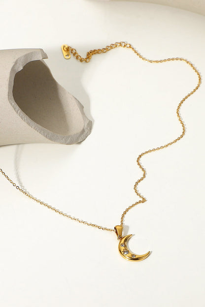 gold moon zircon pendant necklace