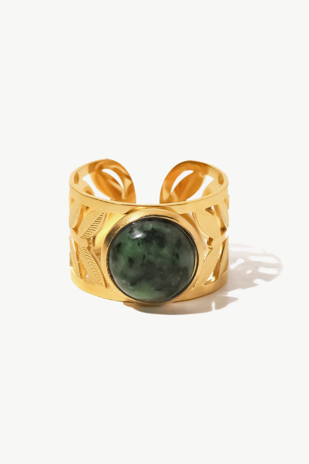 gold malachite leaf ring