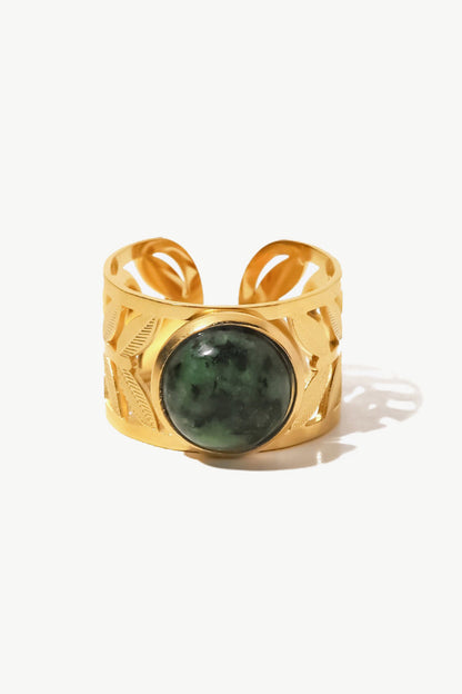 gold malachite leaf ring