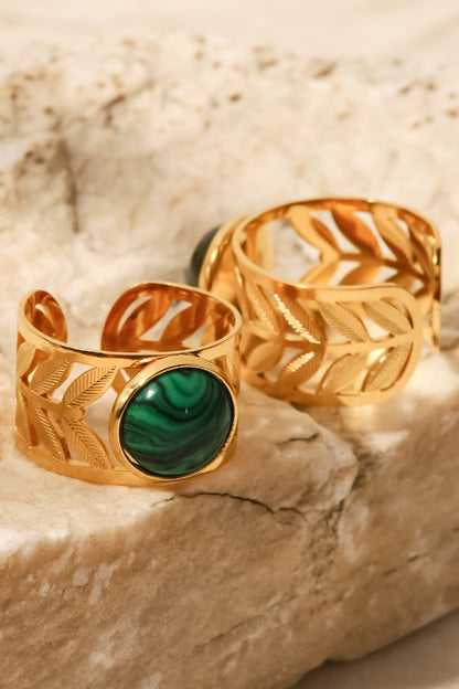 gold malachite leaf ring