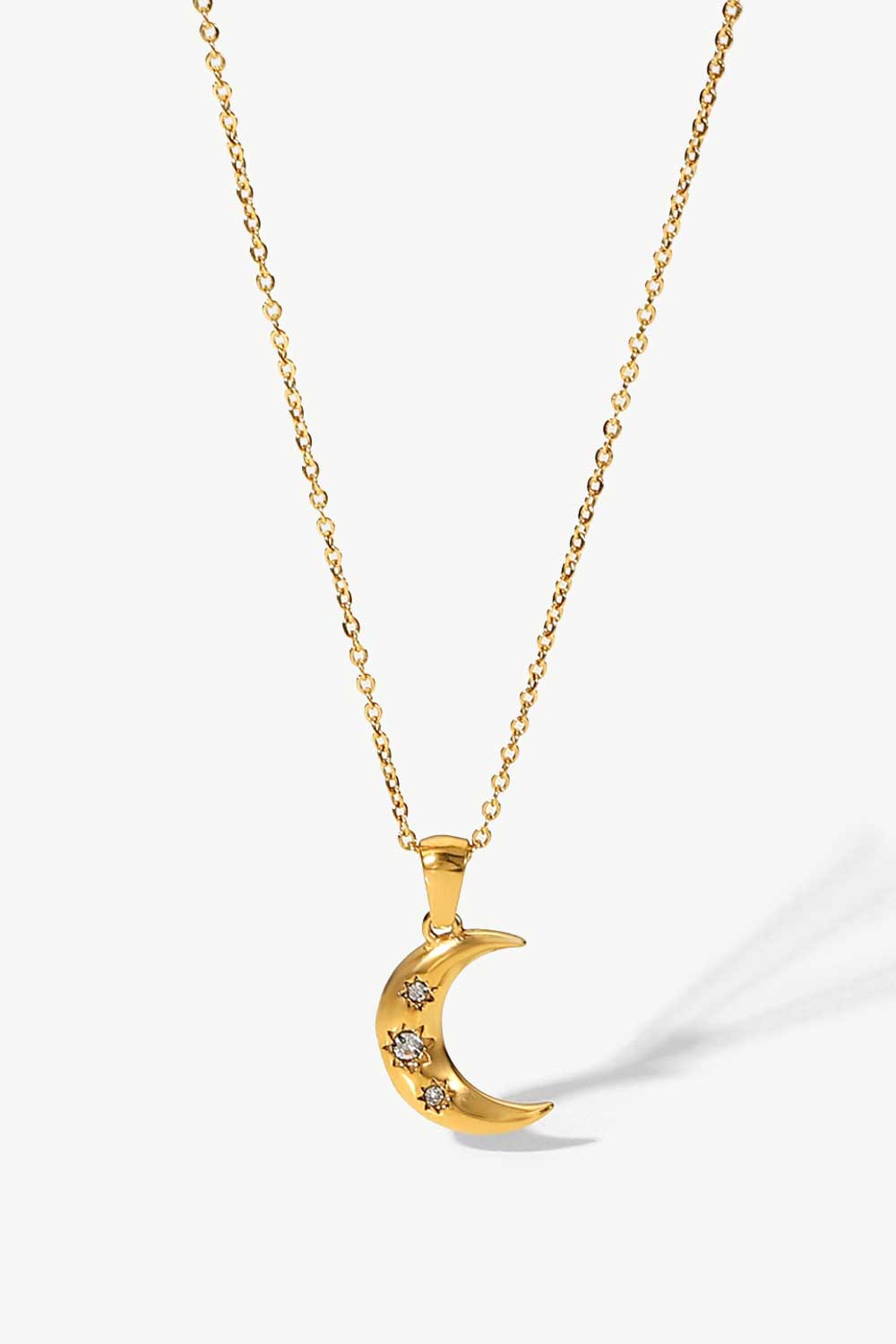 gold moon zircon pendant necklace
