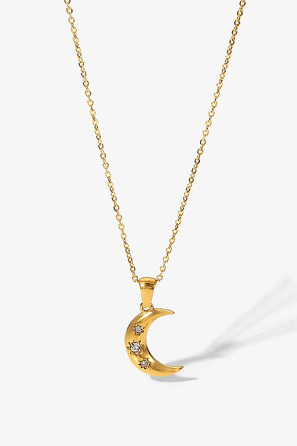 gold moon zircon pendant necklace