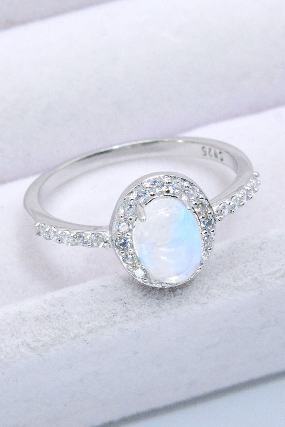 moonstone halo silver ring
