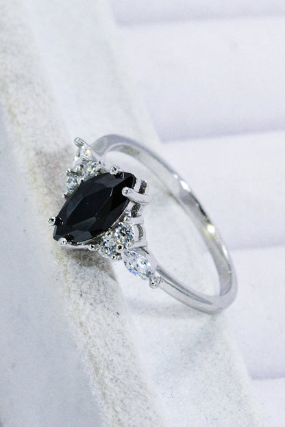 black agate silver ring