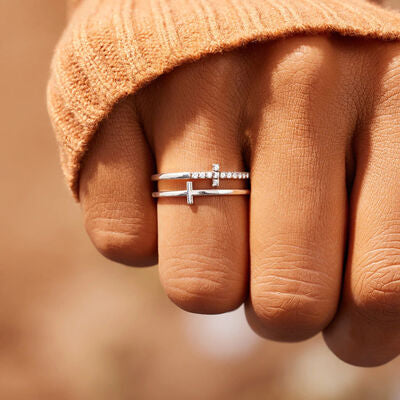 double cross silver ring