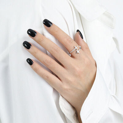 double cross zircon silver ring
