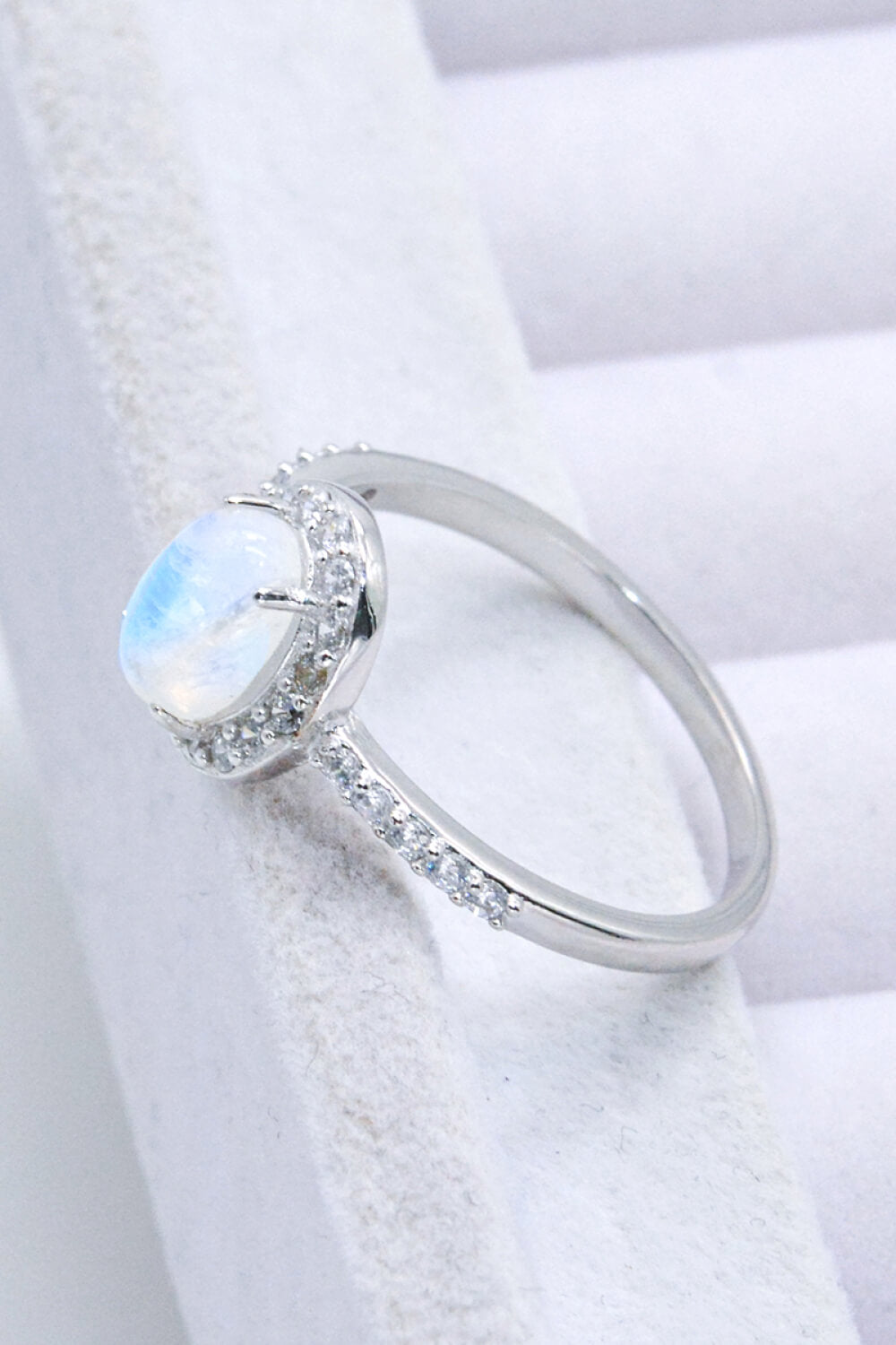 moonstone halo silver ring