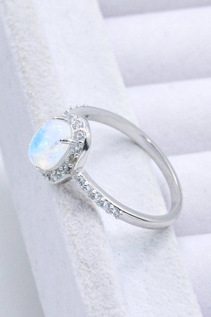 moonstone halo silver ring